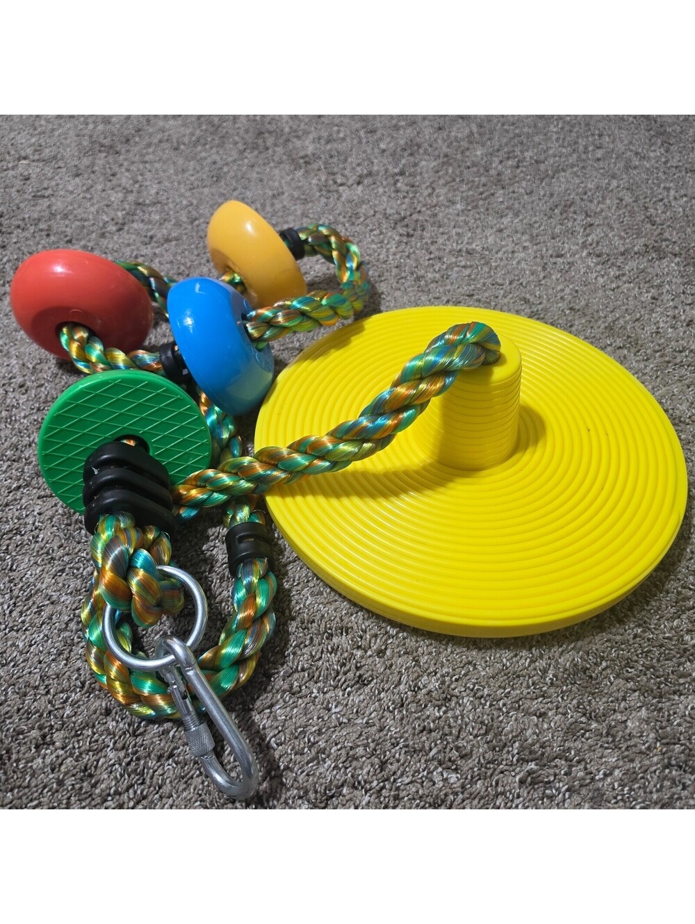 Kids Rope Disc Swing with 4 Climbing Platforms Yellow Multicolor Outdoor